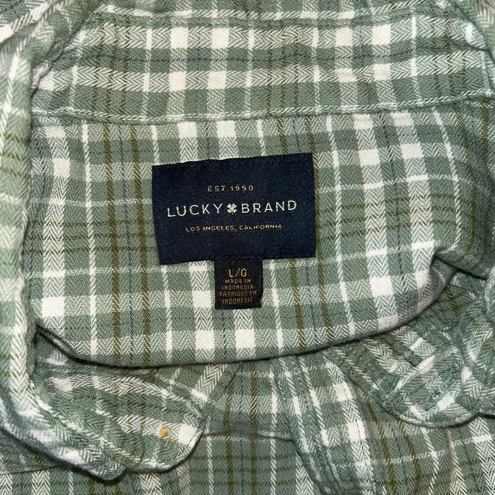 Lucky Brand Men's Western Pearl Snap Button Flannel Shirt Large Green Plaid‎